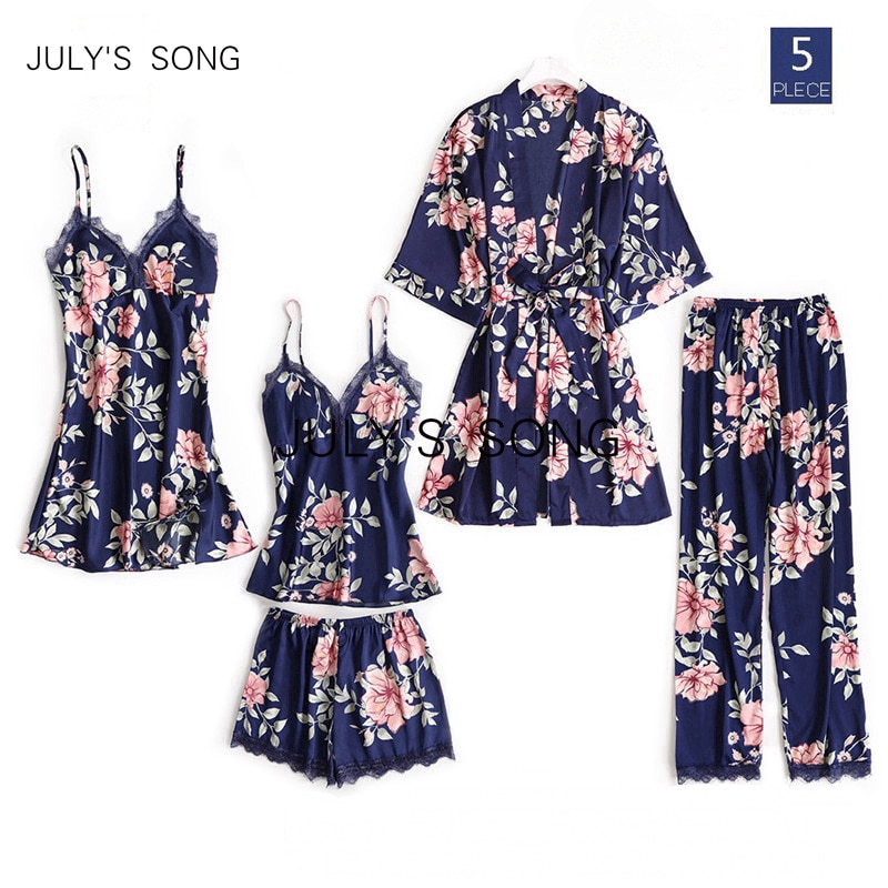 Bộ Đồ Ngủ 2 Món Bằng Lụa satin Tay Dài In Họa Tiết Hoa Dành Cho Nữ size l-5xl 40-100kg