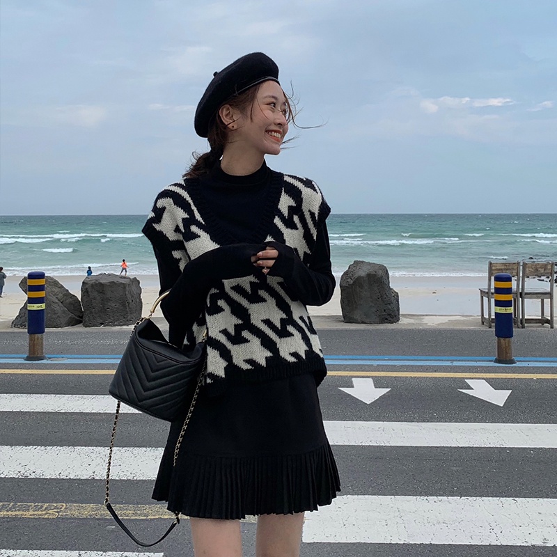 Áo Len Không Tay Cổ Chữ V Thiết Kế Mới Thời Trang Mùa Thu Đông Theo Phong Cách Hàn Quốc Dành Cho Nữ