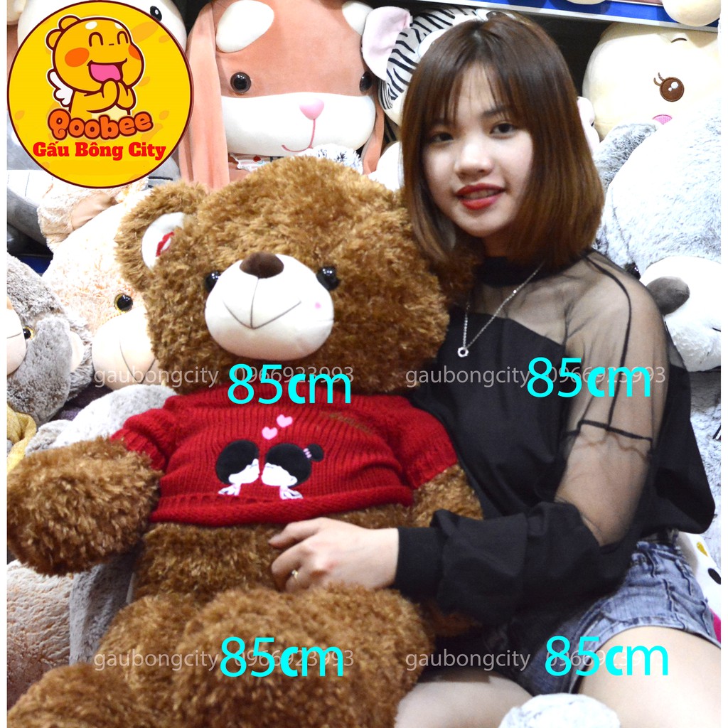 Gấu Bông Teddy Áo Len Đỏ Kiss [Hình ảnh thật chụp tại shop size thực 85cm] - Thú Nhồi Bông Hàng Cao Cấp