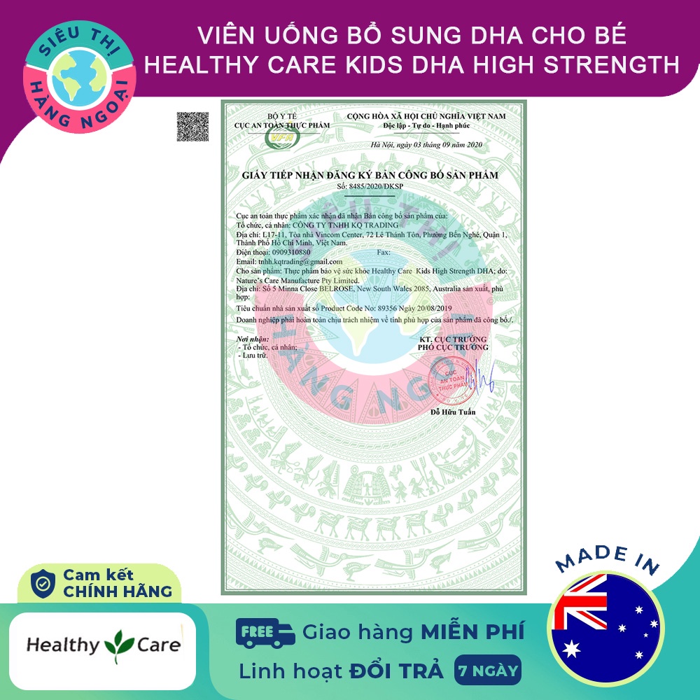 Viên uống bổ sung DHA cho bé Healthy Care Kids DHA High Strength Hộp 60 viên