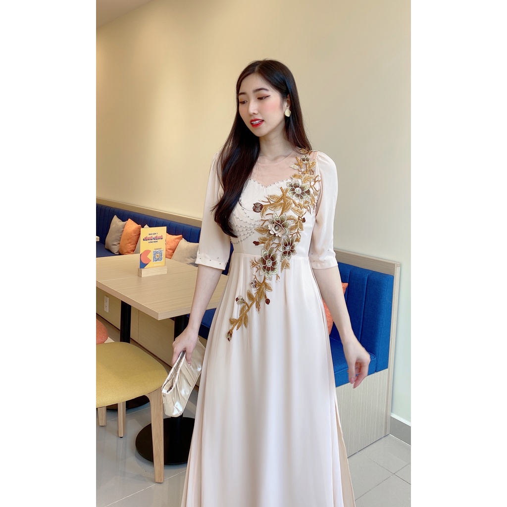 đầm dạ hội nữ, thiết kế sang trọng dự tiệc, phối hoa