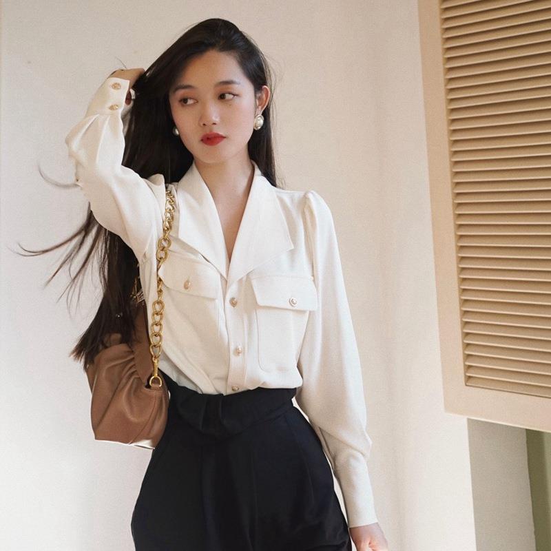 Áo Sơ Mi Dài Tay Cổ Chữ V Thiết Kế Mới Thời Trang Mùa Thu Dành Cho Nữ