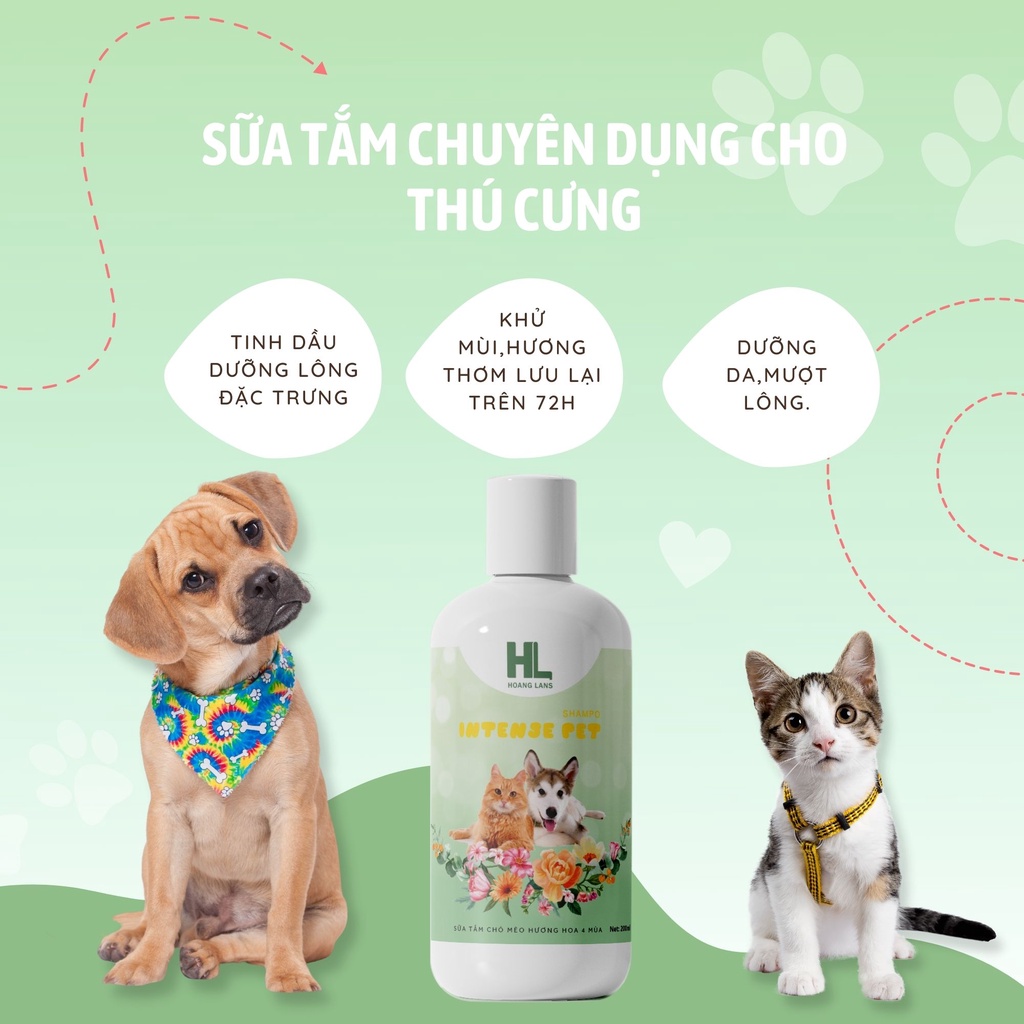 Sữa tắm cho chó mèo, chiết xuất từ hoa, lá thảo dược thiên nhiên giúp khử mùi hôi, thơm lâu, ngừa ve bọ chét intense pet