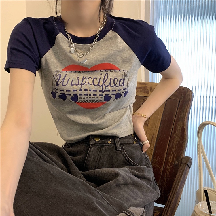 Áo Thun Crop top Cổ Tròn Tay Ngắn In Chữ Phối Màu Tương Phản Thời Trang Mùa Hè Cho Nữ JH-TX-253