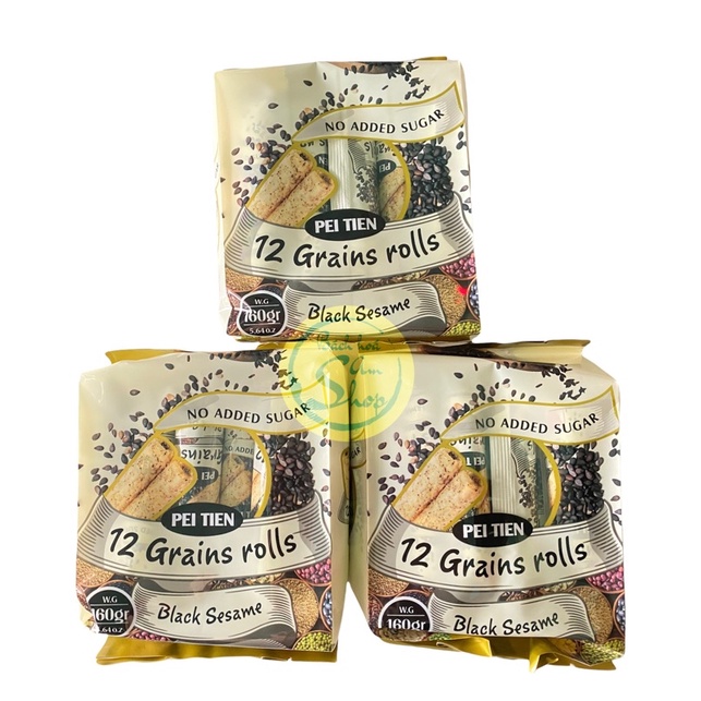 Bánh Ngũ Cốc Ăn Kiêng 12 Loại Đậu Vị Mè Đen PeiTien Crispi Roll Đài Loan 160gr