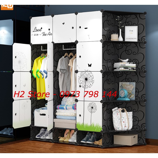 TỦ NHỰA QUẦN ÁO LẮP GHÉP 16 Ô + 4 GIÀY (GỒM 5 KỆ GÓC) CỬA BỒ CÔNG ANH ĐỂ ĐỒ ĐA NĂNG THÔNG MINH sâu 47cm