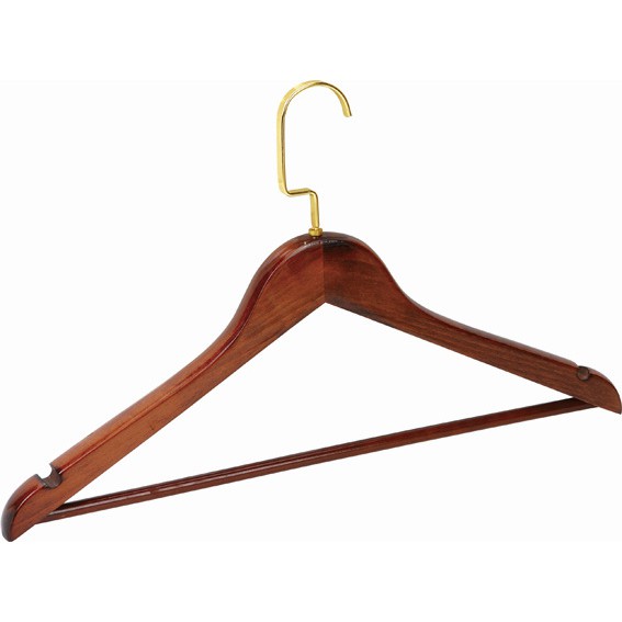 Móc gỗ thanh ngang nâu đầu móc dẹp vàng( 10 móc)