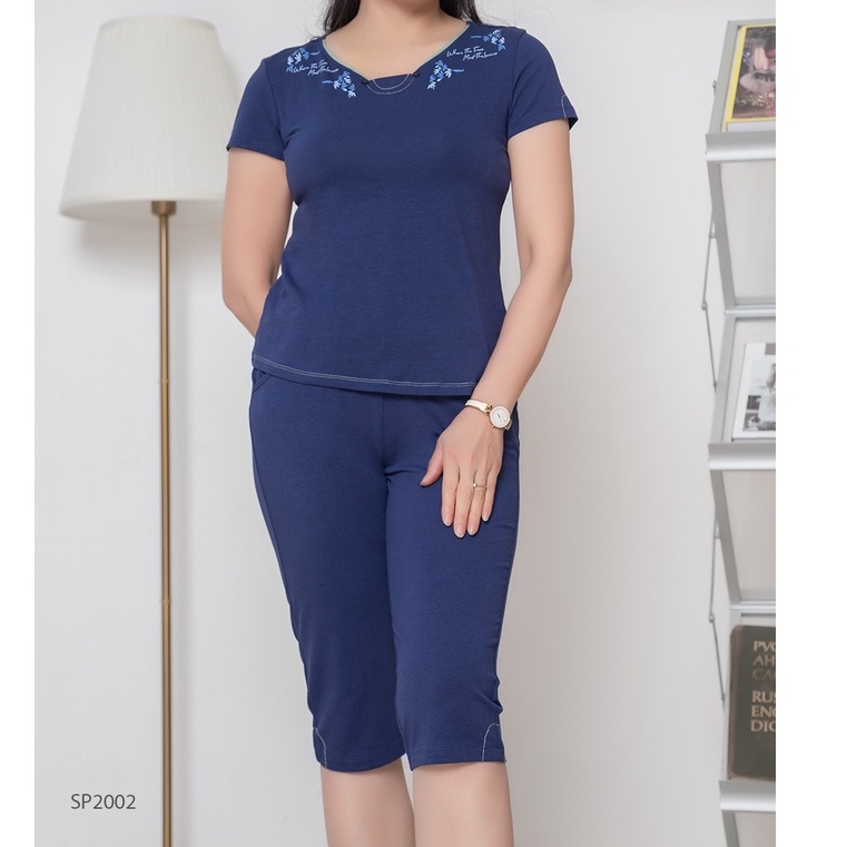 Bộ đồ mặc nhà nữ cotton SUNFLY áo cộc, quần ngố SP2002