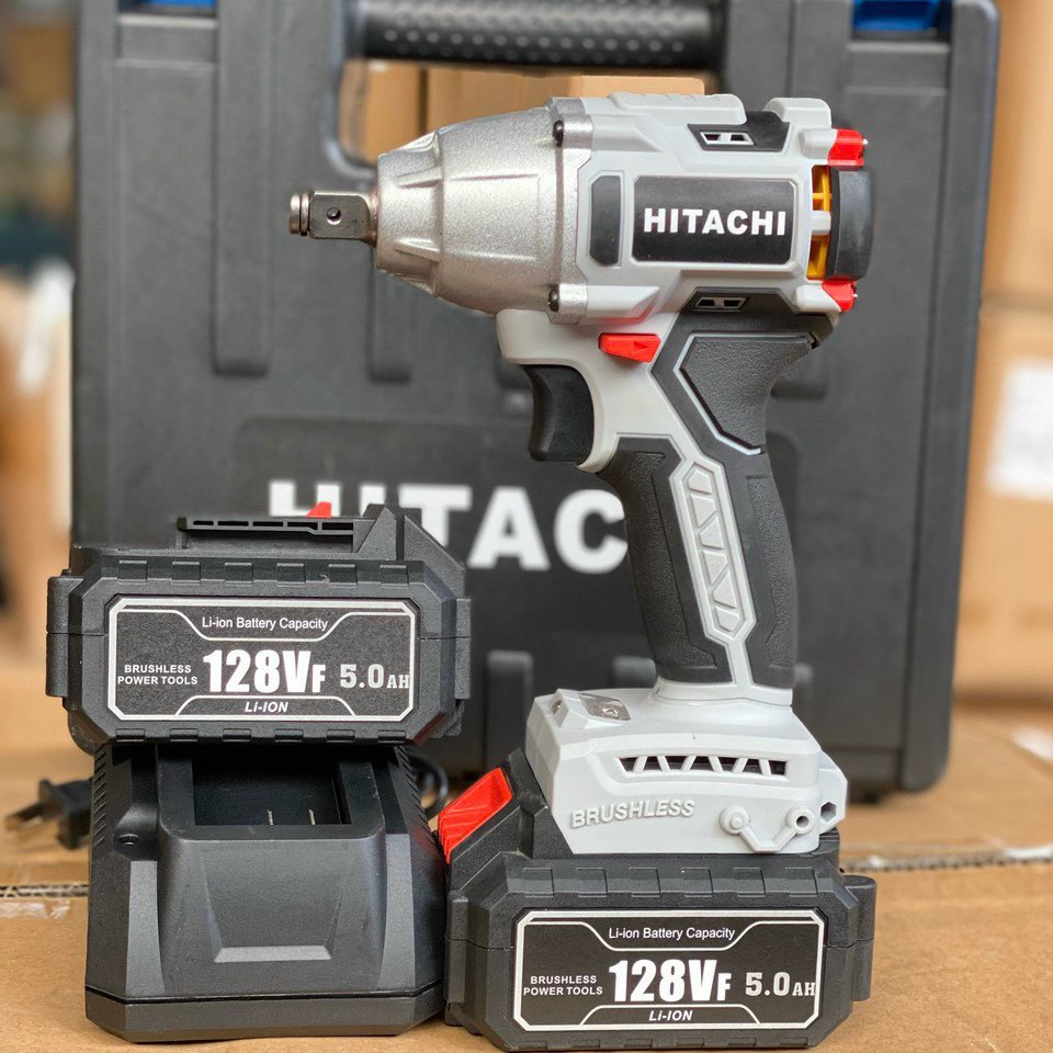 Máy Siết Bulong Hitachi 128Vf LOẠI CAO CẤP Động Cơ Không Chổi Than 2 Pin Dung Lượng Cao