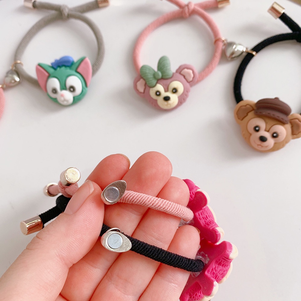 Set 2 dây cột tóc nam châm mềm mại hình gấu hoạt hình dễ thương dành cho nữ