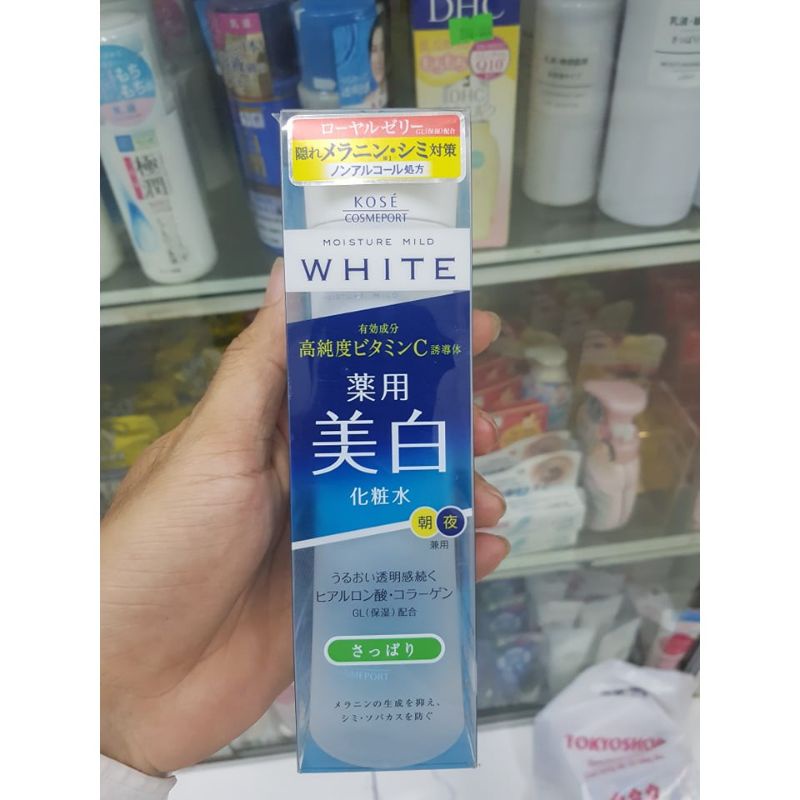 Nước hoa hồng dưỡng trắng da Kose Moisture Mild White 180ml của Nhật