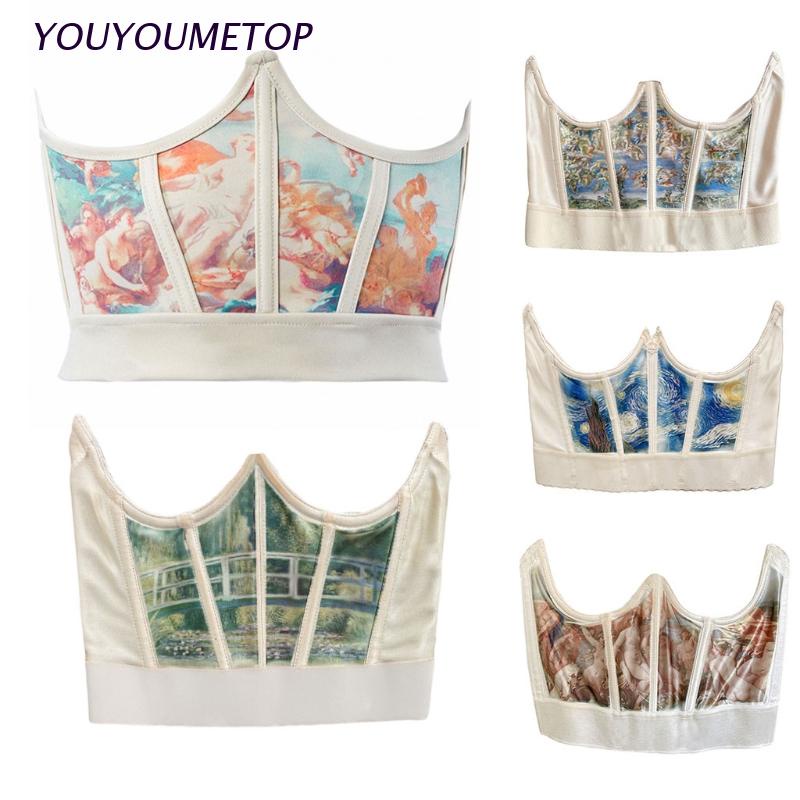 YOUYO Women Vintage Angel Print Corset Girdle Boned Waist Shaper Underbust Bustier | BigBuy360 - bigbuy360.vn