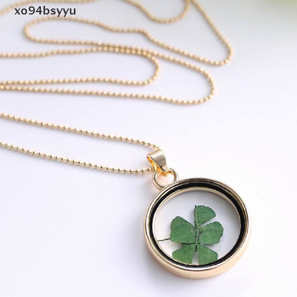 Vòng cổ Xo94Bsyu Mặt Cỏ Bốn Lá Khô Tự Nhiên Bằng Nhựa Resin Trong Suốt