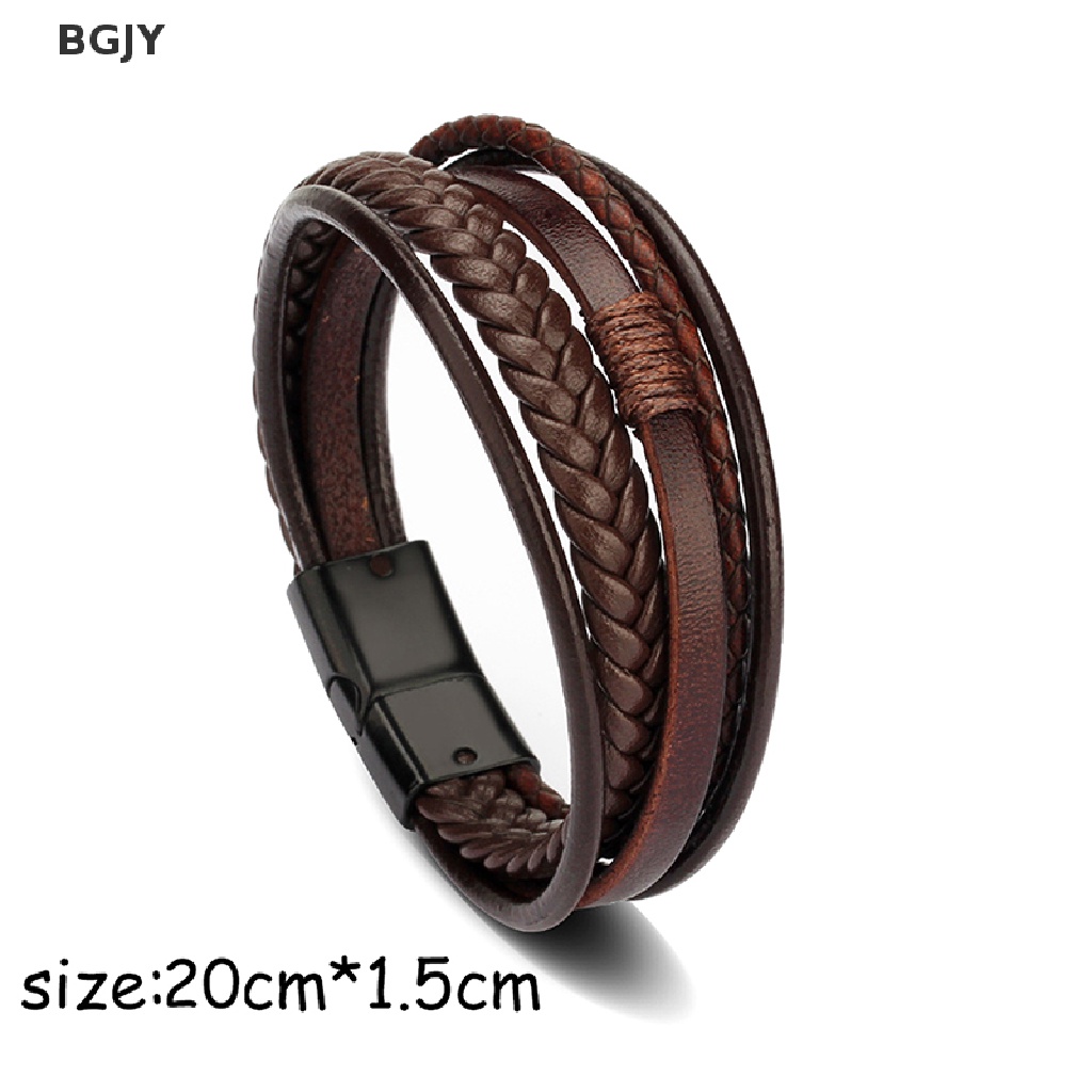 BGJY Trendy Leather Bracelets Men Stainless Steel Multilayer Braided Rope Bracelets NEW