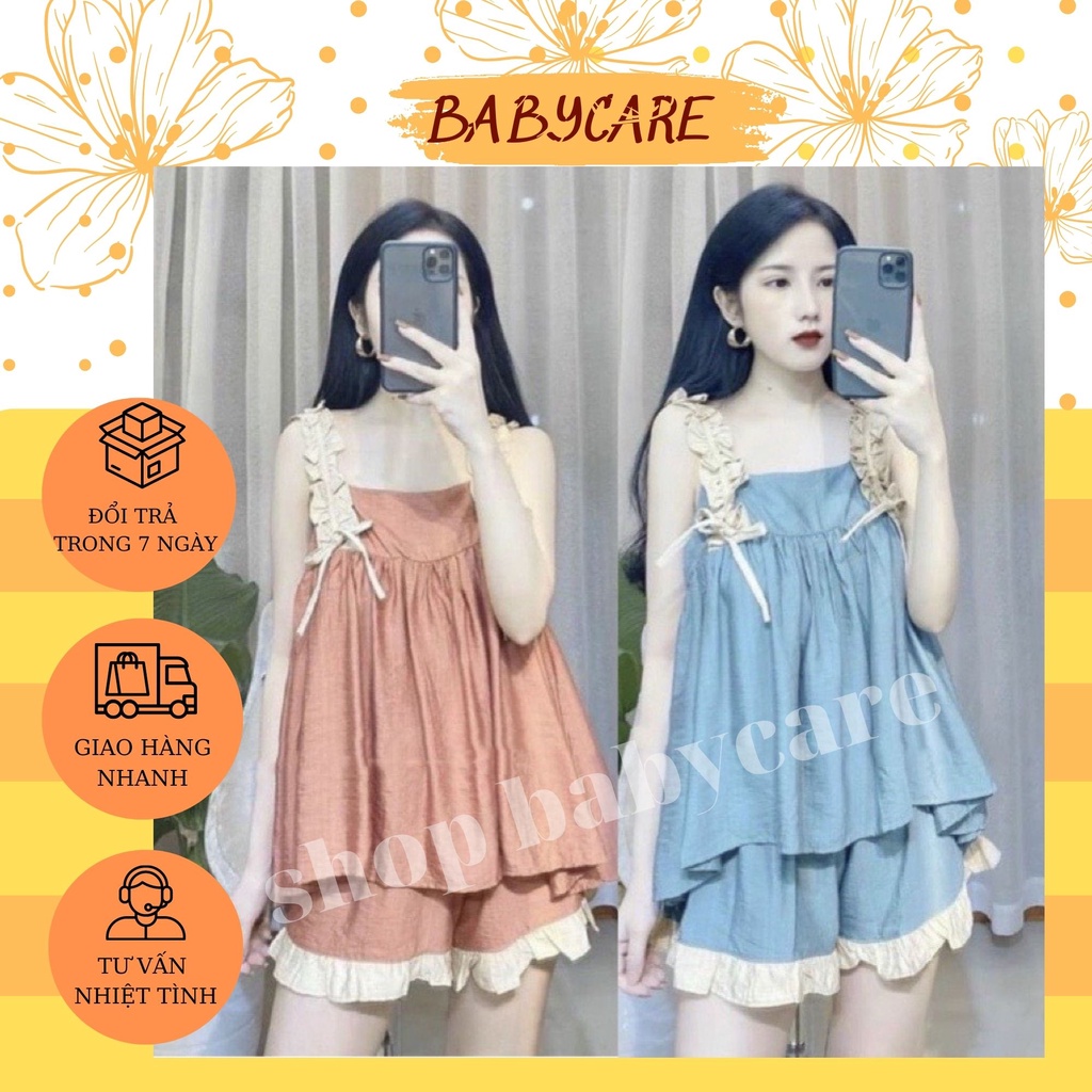 BỘ BẦU MÙA HÈ CHẤT ĐŨI SIÊU MỀM MÁT-ĐỒ BỘ CHO BÀ BẦU 2 DÂY CÓ CHUN CHỈNH CHO BÀ BẦU FREE SIZE 45KG-70KG