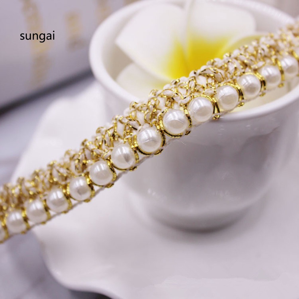 Dây ruy băng đính hạt giả ngọc trai chuyên dùng trong may vá tiện dụng