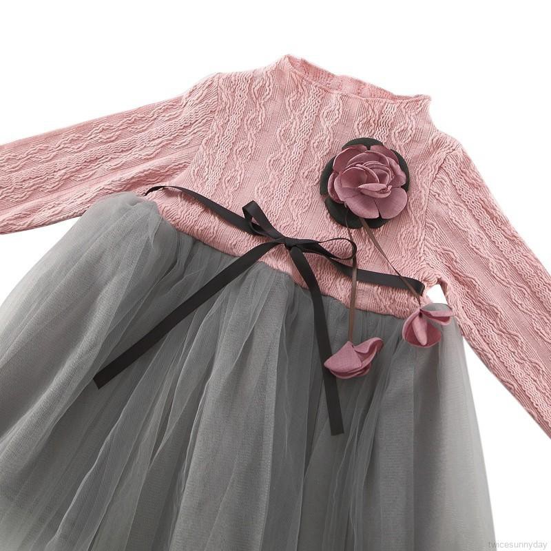 Cute Princess Dress Long Sleeve Mesh Yarn Skirts Children Outfits Clothes Sunny