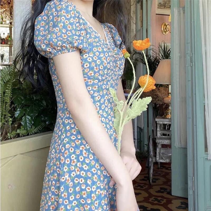 [Mã WASTMAY giảm 15% tối đa 30K đơn 150K] ⚡️BÁN SỈ⚡️Đầm hoa nhí dáng xoè màu xanh viền ren 2lớp | BigBuy360 - bigbuy360.vn