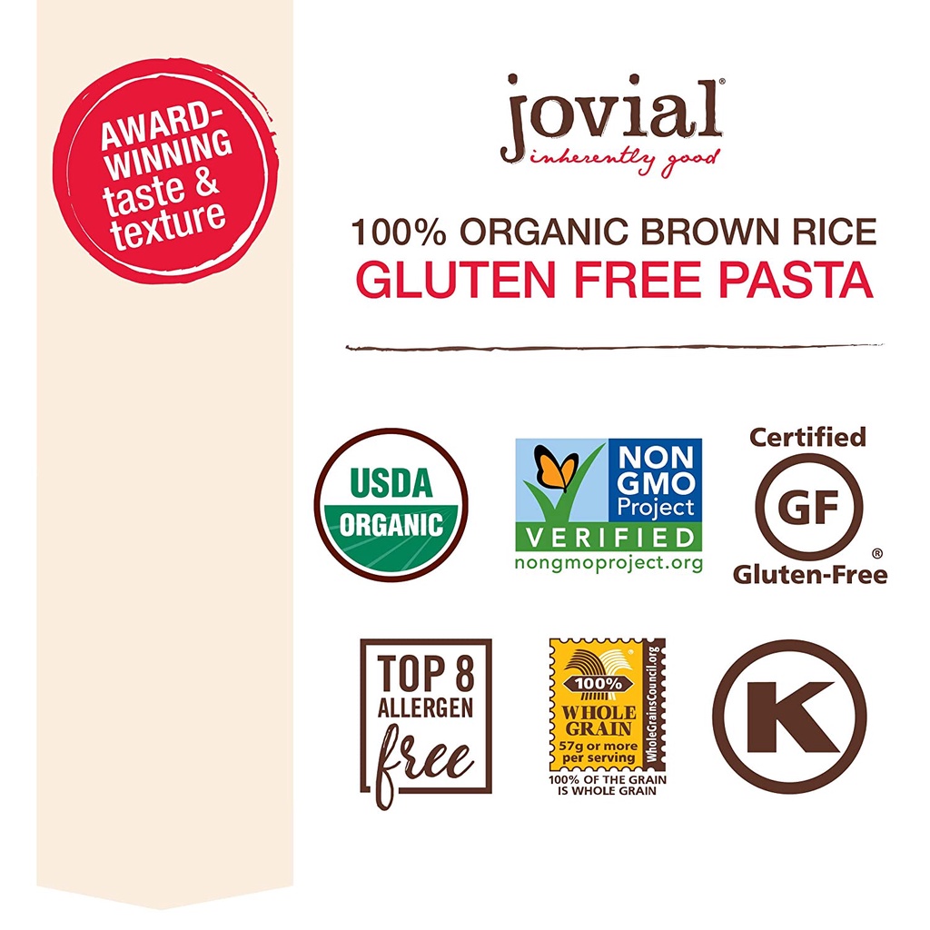 MÌ LÁ LASAGNA PASTA ĂN KIÊNG KOSHER Jovial, Gluten-Free, Whole Grain Brown Rice, Non-GMO, Lower Carb, USDA Organic, 255g