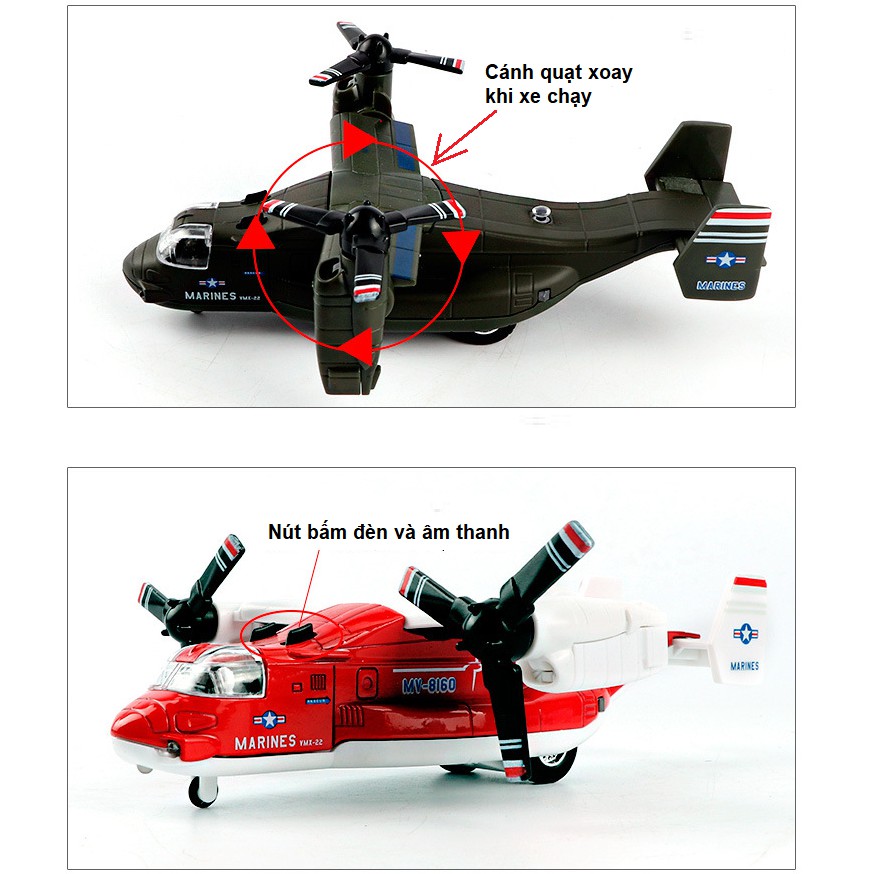 Mô hình máy bay quân sự bằng sắt có âm thanh và đèn đồ chơi cho trẻ em xe chạy cót