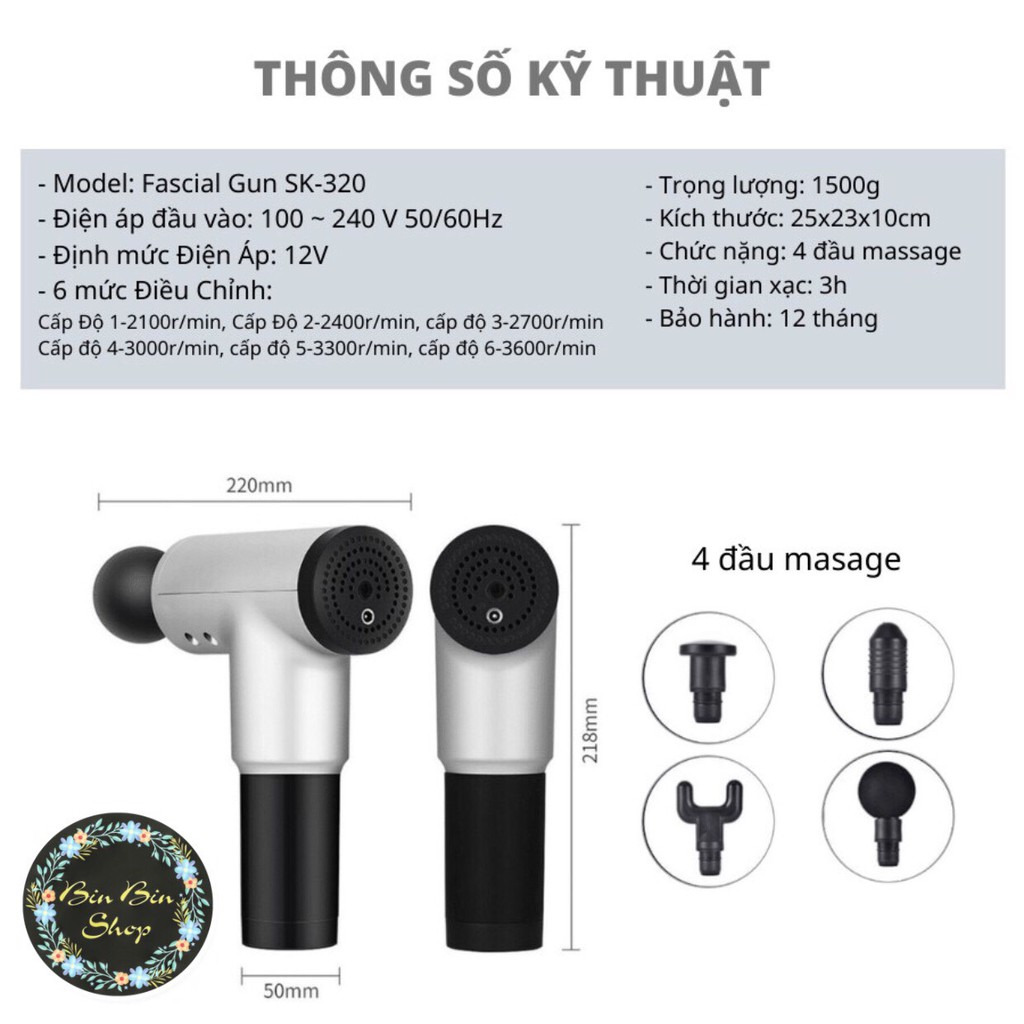 [THANH LÍ] - SÚNG MASSAGE FASCIAL GUN SK-320 Giảm đau mỏi cơ bắp hiệu quả