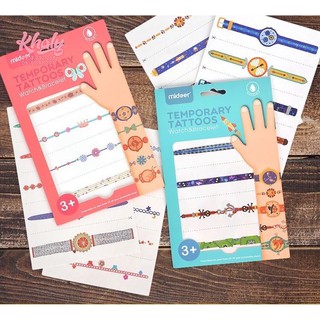Set 4 tờ hình xăm Mideer 2 màu hồng, xanh hình đồng hồ và vòng tay cho bé gái trẻ em siêu hot