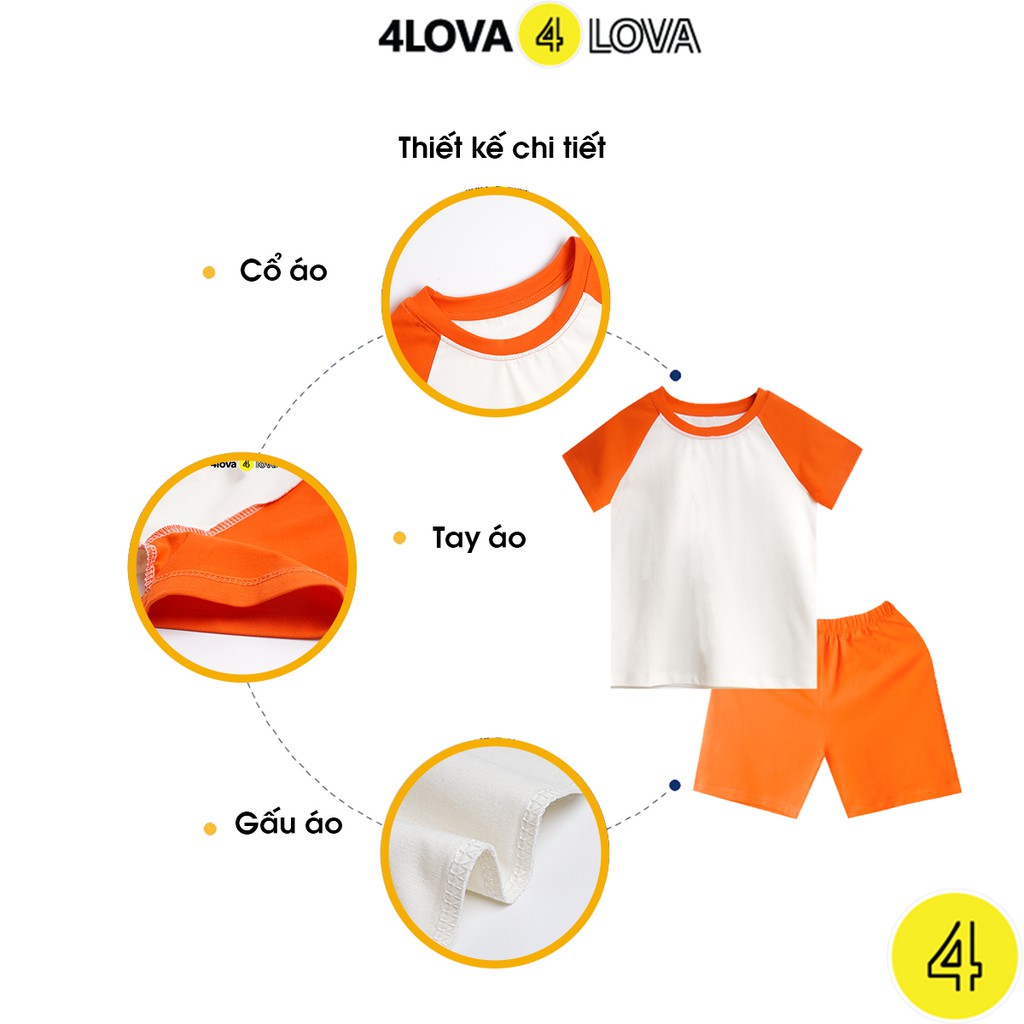 Bộ quần áo cộc tay phối màu tay cho bé trai 4LOVA chất cotton co giãn thoáng mát mùa hè chính hãng từ 8 - 27kg