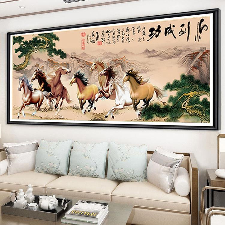 Bộ Tranh Thêu Chữ Thập Tự Làm 11CT Hình Hai Con Ngựa Phong Cảnh Trung Hoa Truyền Thống
