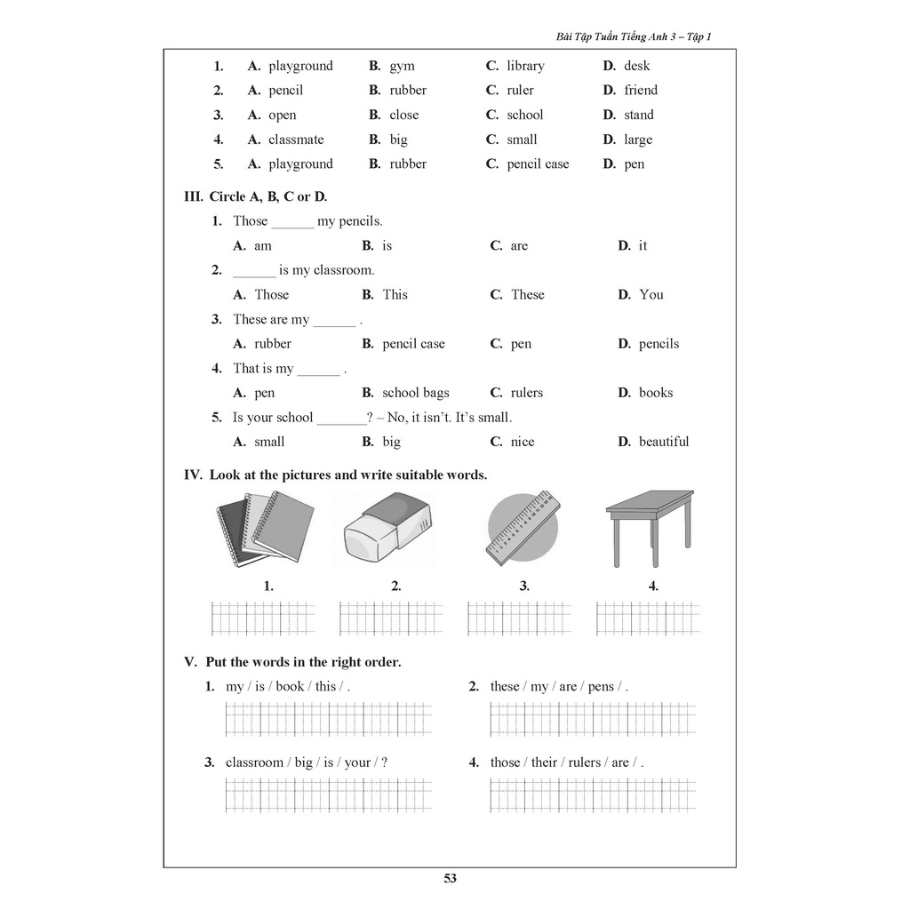 Sách Bài Tập Tuần Tiếng Anh 3 Tập 1