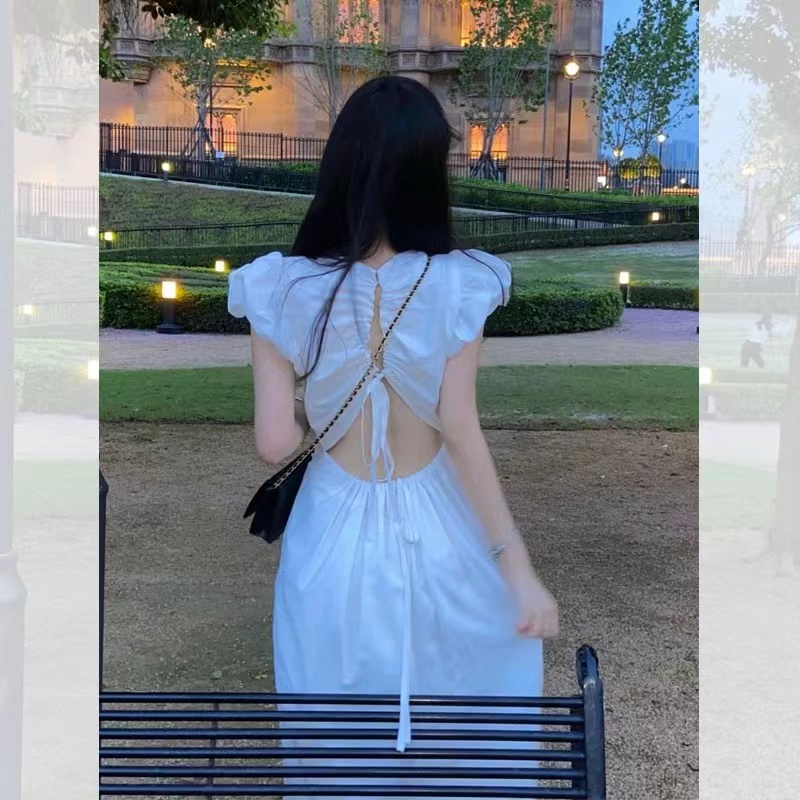 Đầm Hai Dây Dáng Dài Lưng Cao Màu Trơn Kiểu Retro Pháp Thời Trang Mùa Hè