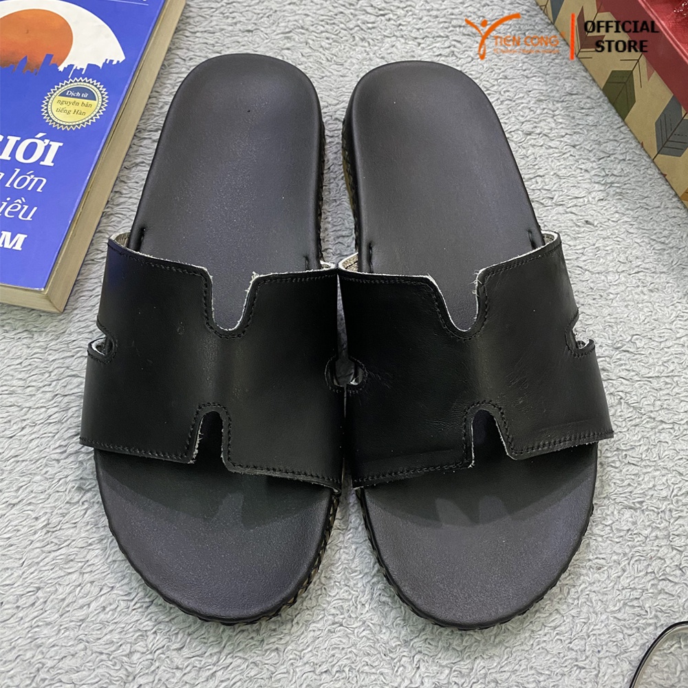 Dép Quai Ngang Nam da bò kiểu chữ H TIẾN CÔNG siêu nhẹ TCF1101