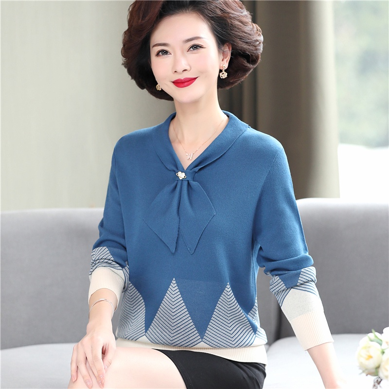 Áo dài tay mùa thu của mẹ phụ nữ trung niên 40-50 tuổi Áo len đan trung niên
