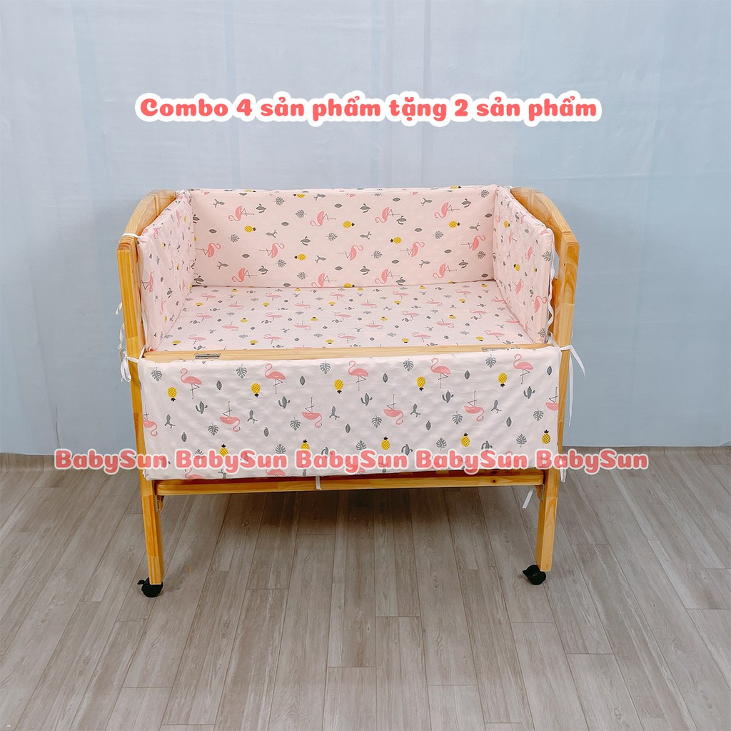 Giường Cũi Cho Bé Cũi Trẻ Em BabySun Chất Liệu Gỗ Thông Kích Thước 130x80x96cm Bào Hành 12 Tháng Hàng Xuất Khẩu