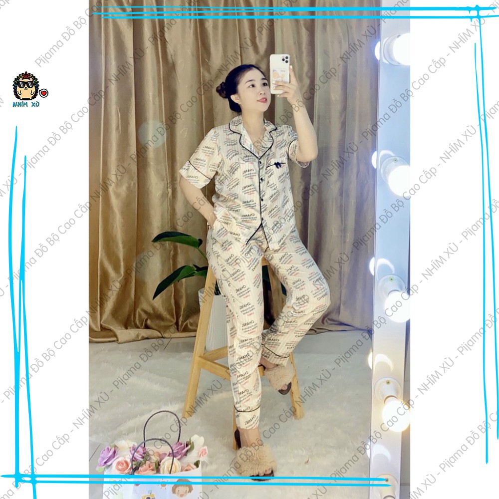 Đồ Bộ Ngủ Pijama Mặc Nhà Vải Gấm Cao Cấp CC Graffity Quần Dài Áo Tay Ngắn | BigBuy360 - bigbuy360.vn