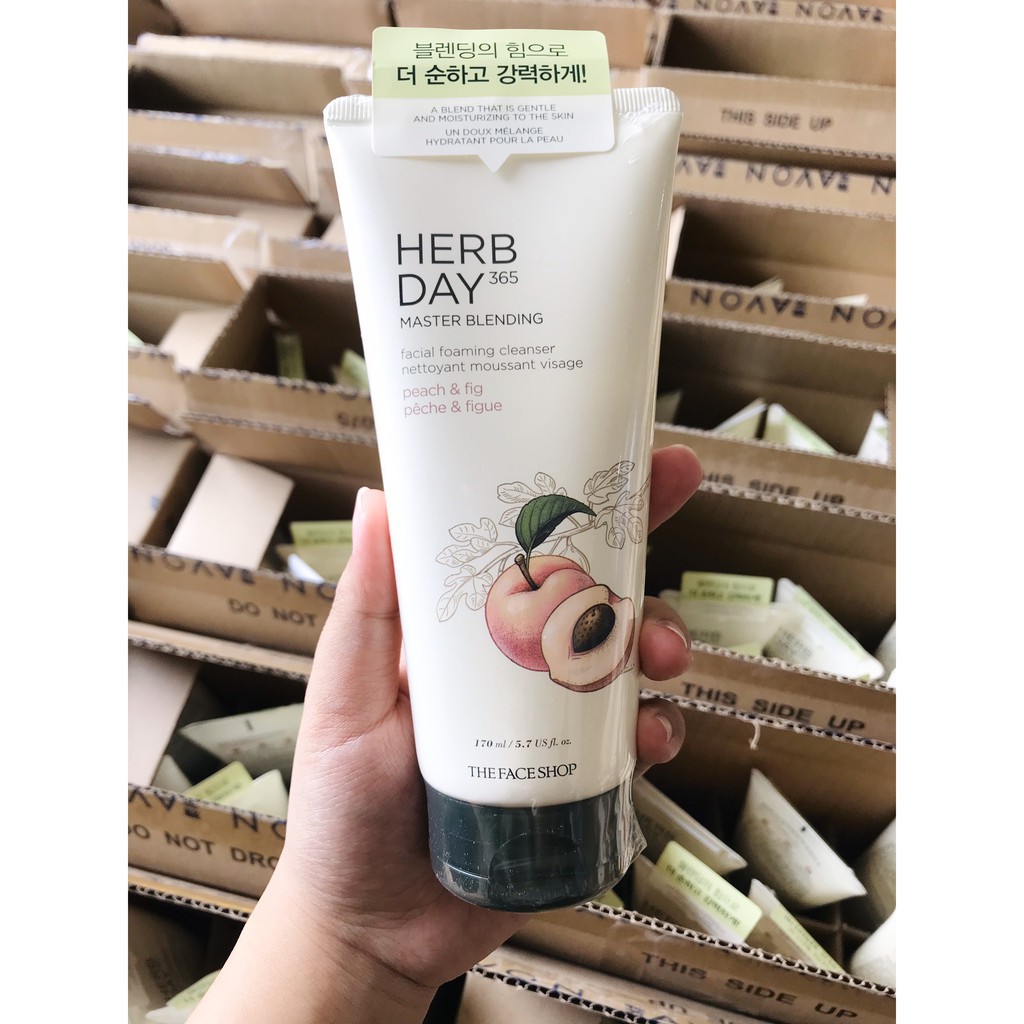 Sữa Rửa Mặt Dưỡng Ẩm Chiết Xuất Đào The Face Shop Herb Day 365 Master Blending Foaming Cleanser 170ml #PEACH