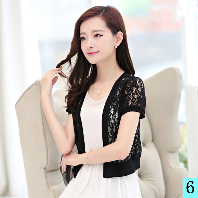 Áo Khoác Ren Lưới Tay Ngắn Dáng Dài Chống Nắng Dễ Phối Đồ Thời Trang Mùa Hè 2021 Cho Nữ