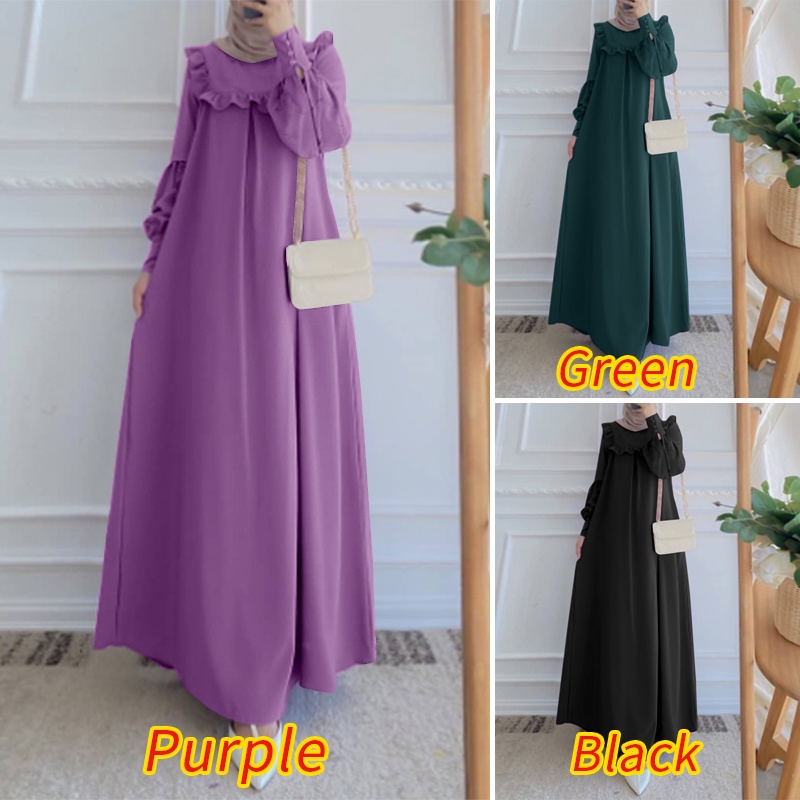 Áo đầm maxi ZANZEA tay dài cổ chữ O phong cách hồi giáo thời trang cho nữ