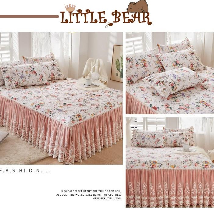 Set Ga Gối Phủ Chân Giường Chần Bông Hoạ Tiết Hoa Nhí Hàn Quốc - Little Bear