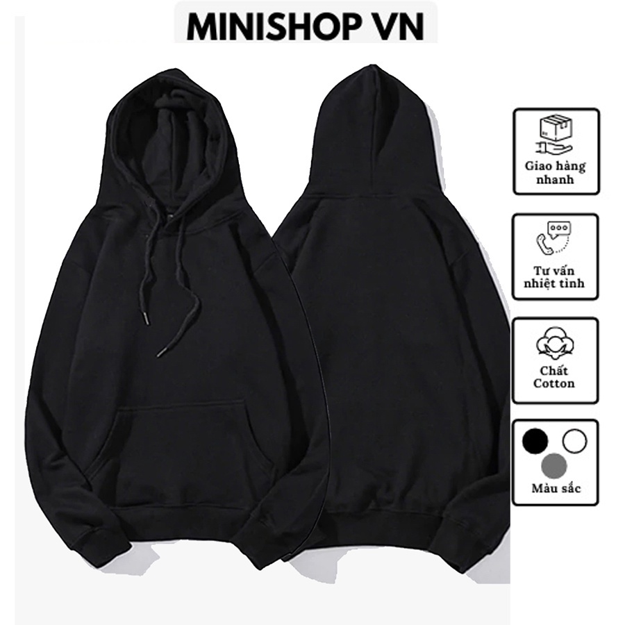 Áo hoodie nỉ trơn màu đen unisex dáng rộng chất nỉ lót bông dày ấm mềm mịn thời trang nam nữ