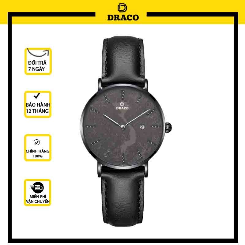Đồng hồ nữ Draco D22-STN03 &quot;Vietnamese Girl&quot; viền đen kết hợp chất liệu dây da bò màu đen - phụ kiện thời trang nữ