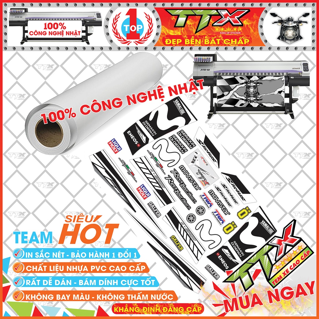 Tem Dán Xe Sirius Đen Trắng Movistar - Tem Rời Sirius Trắng Đen Siêu Đẹp - Mẫu Tem Xe Sirius Đen Trắng