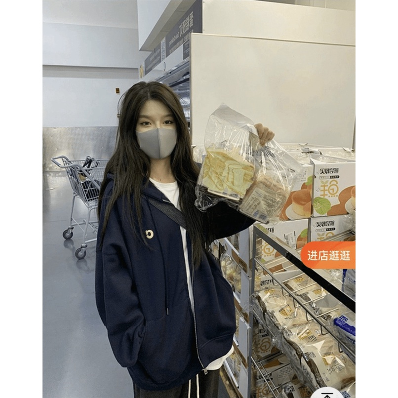 áo khoác Hoodie Nữ Phối Họa Tiết Nhỏ Xinh chỉ 1 Màu Xanh Than Đẹp độc