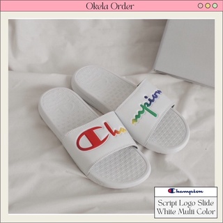 Dép Champion Script Logo Split Slide White Multi Color chính hãng