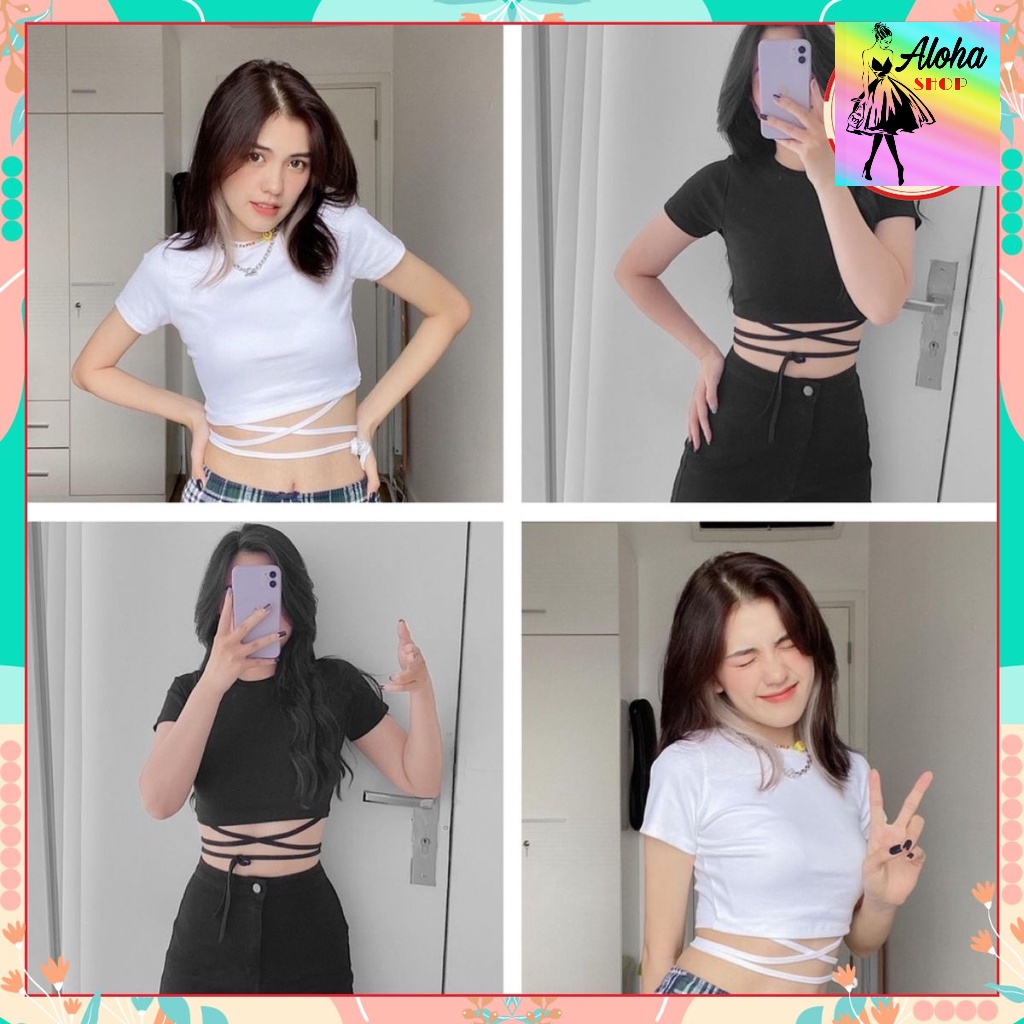 [ ẢNH THẬT ]  Áo croptop dây đan alohashop91 chất bozip cotton co dãn tốt, mặt mịn không xù hot hit