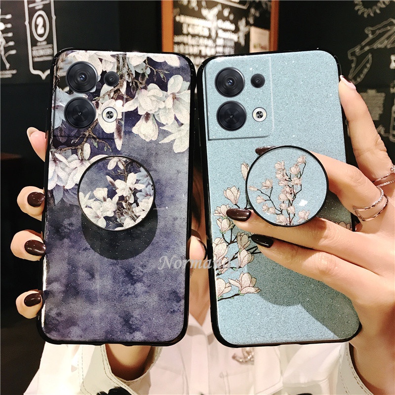 vỏ điện thoại Casing for OPPO Reno 8 8Pro 8Z 7 7Z 7Pro 6Z 6 Pro Z Find X5 Pro 5G 4G Glitter Phone Case Magnolia Pattern Shockproof Back Case Protective Cover with Stand for Oppo Reno8 Pro 8 Z 5G