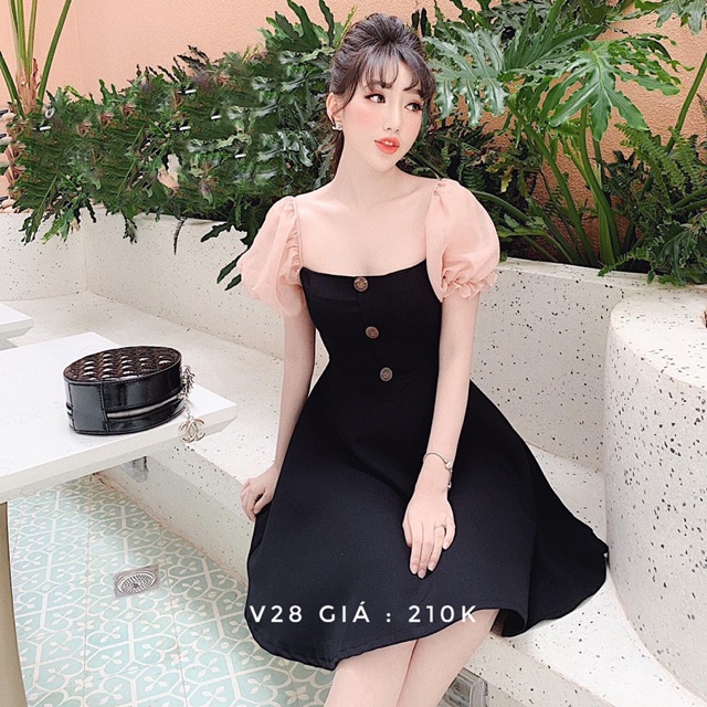 Đầm cổ vuông tay bồng V28 bigsize 60-85kg