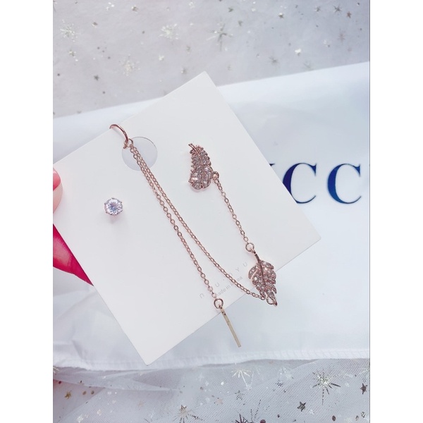 bông tai chiếc lá khuyên tai kẹp vành phong cách hàn quốc