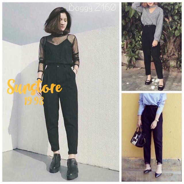 Quần baggy nữ đen càI nút (ảnh chụp cận chất ở cuốI ạ) | BigBuy360 - bigbuy360.vn