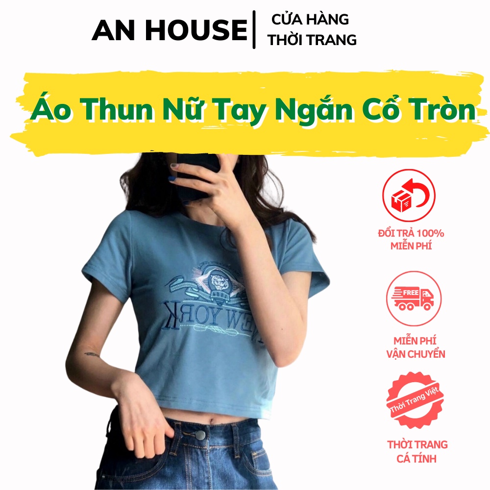 Áo Croptop Kiểu🌺An House🌺  Áo Thun Nữ Tay Ngắn Cổ Tròn In Hình Thời Trang Cá Tính AB19