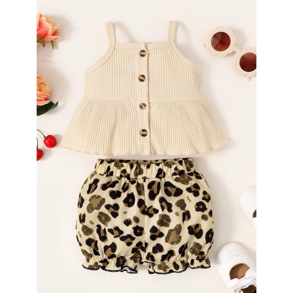 Set quần áo Mikrdoo 2 mảnh gồm áo 2 dây + quần short họa tiết da báo thời trang hè cho bé
